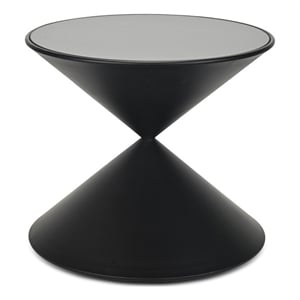 Pemberly Row Hourglass Black Metal Table with Glass Top