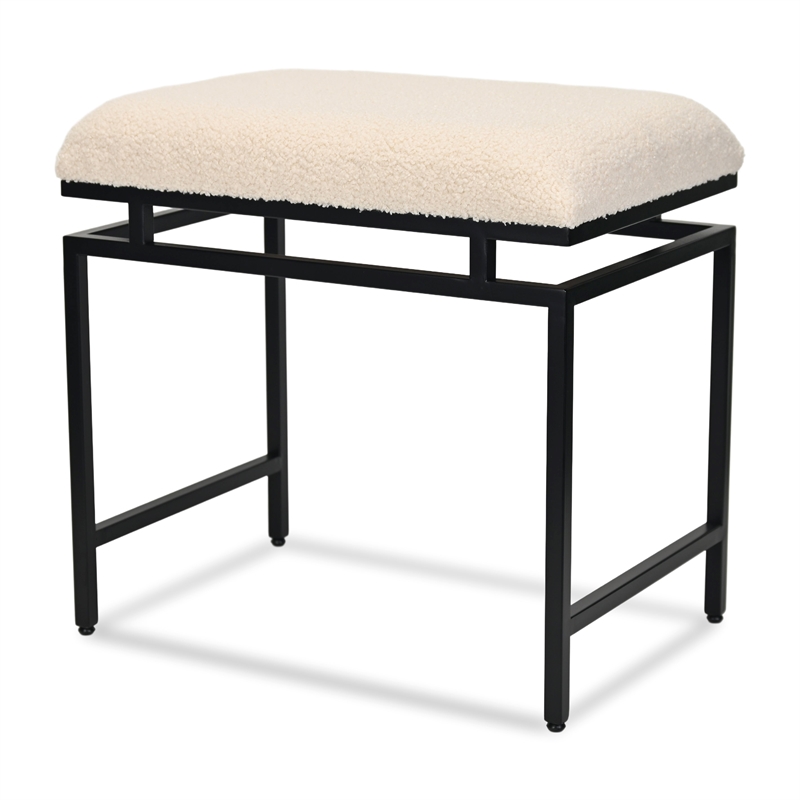 Pemberly Row Black Bench with Cream Boucle Upholstery