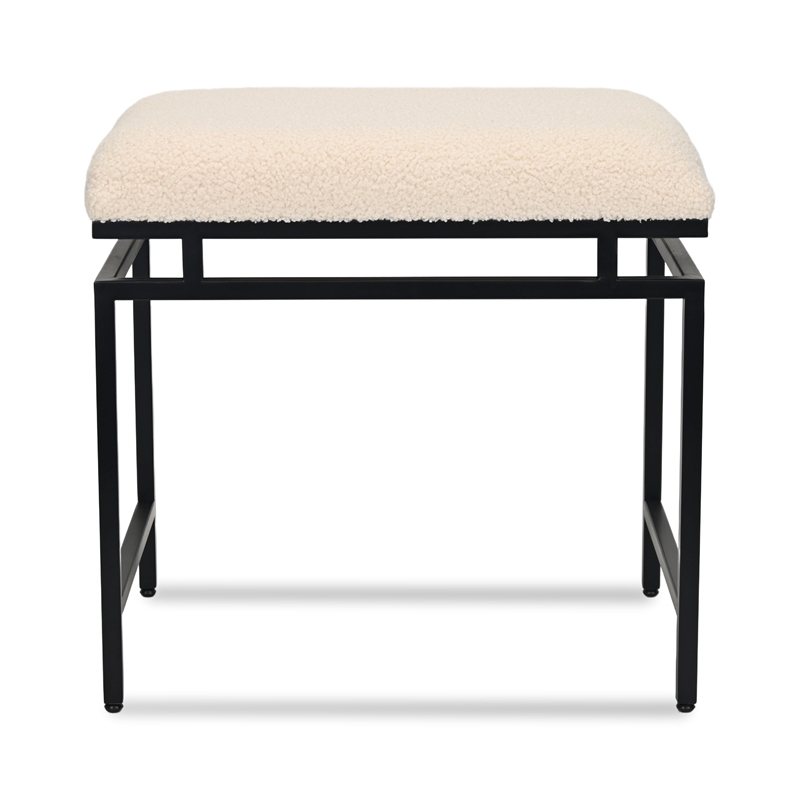 Pemberly Row Black Bench with Cream Boucle Upholstery