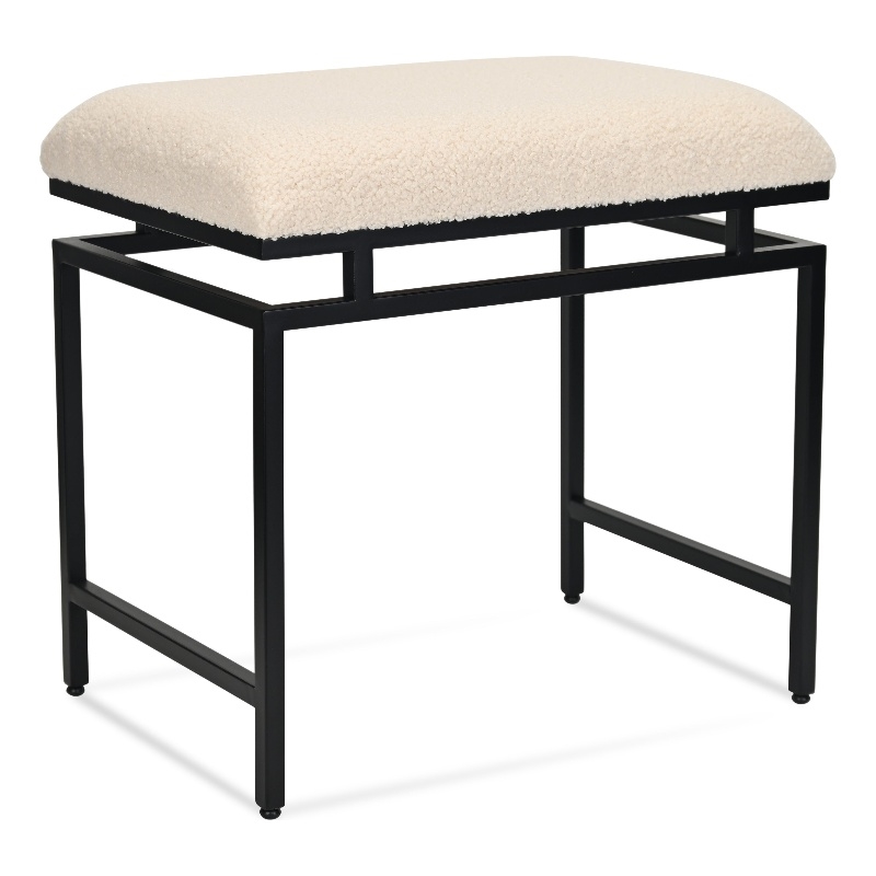 Pemberly Row Black Bench with Cream Boucle Upholstery