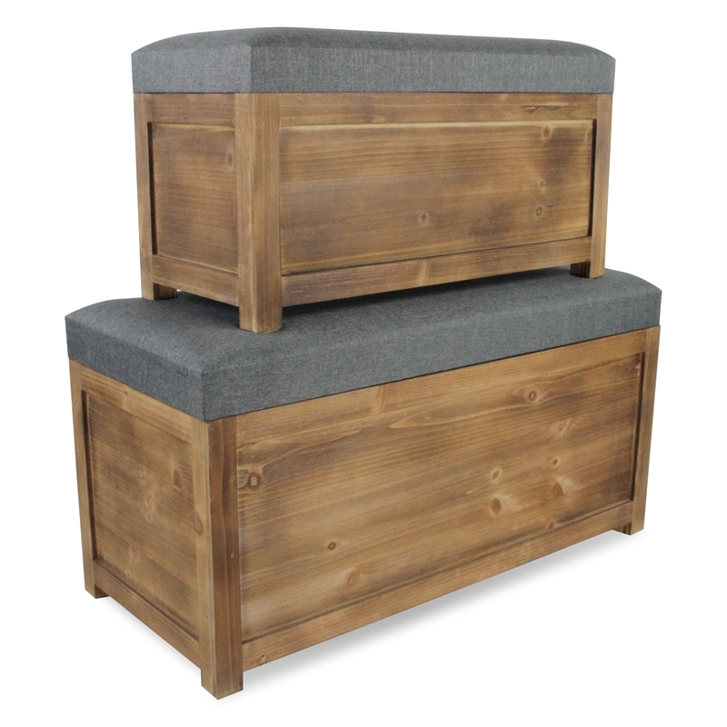 Pemberly Row Nesting Cushioned Wood Storage Benches Set of 2