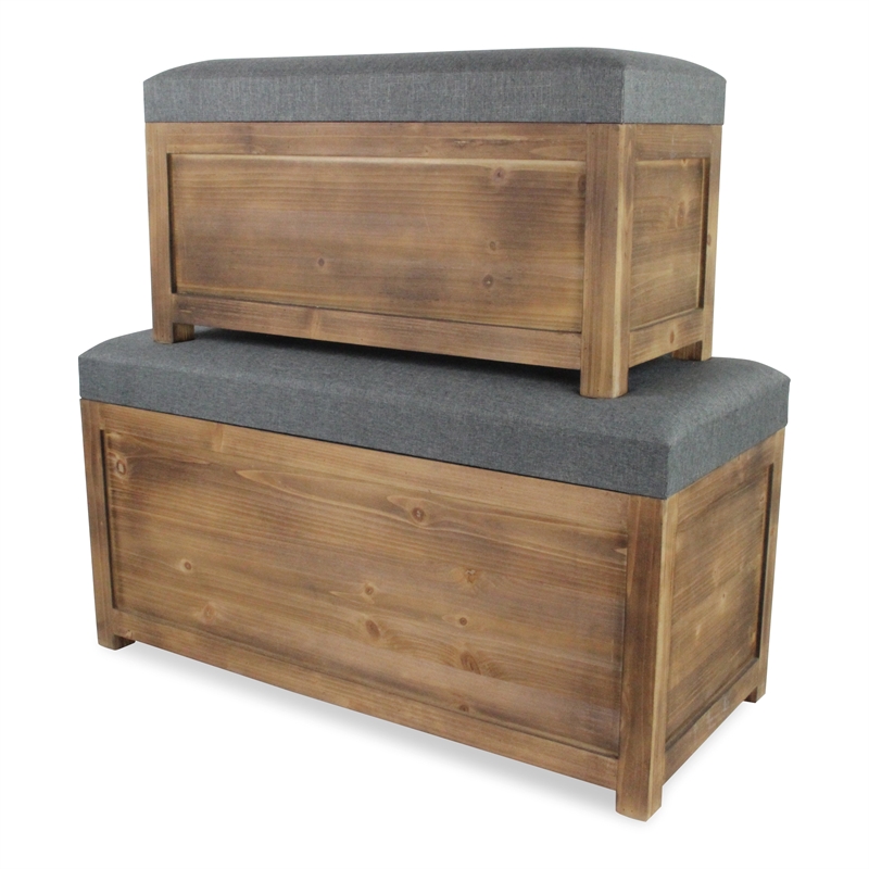 Pemberly Row Nesting Cushioned Wood Storage Benches Set of 2