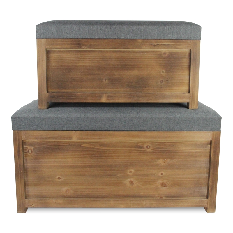 Pemberly Row Nesting Cushioned Wood Storage Benches Set of 2