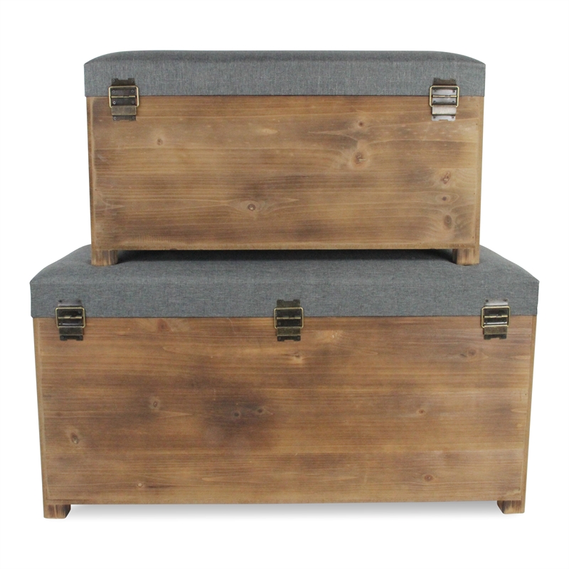 Pemberly Row Nesting Cushioned Wood Storage Benches Set of 2