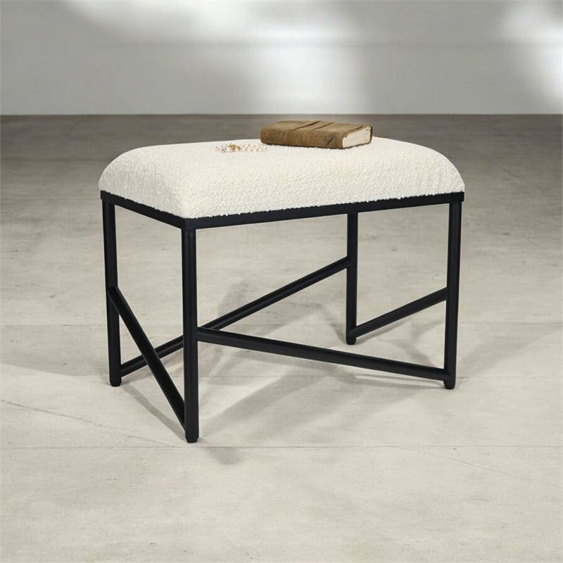 Pemberly Row Abstract Black Bench with White Boucle Upholstery