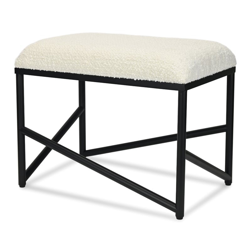 Pemberly Row Abstract Black Bench with White Boucle Upholstery