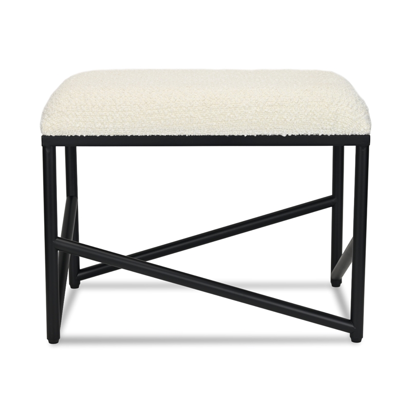 Pemberly Row Abstract Black Bench with White Boucle Upholstery