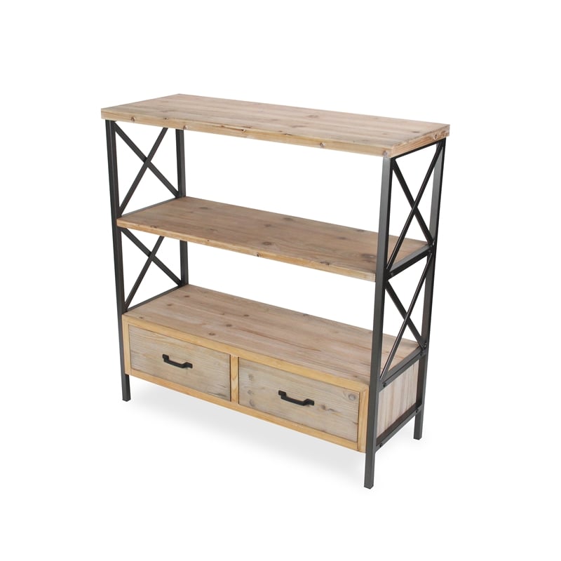 Pemberly Row 3 Tier and Two Drawer Wood and Metal Shelf
