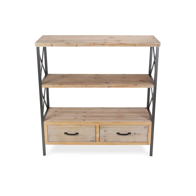 Pemberly Row 3 Tier and Two Drawer Wood and Metal Shelf