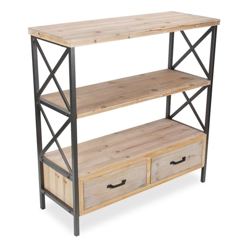 Pemberly Row 3 Tier and Two Drawer Wood and Metal Shelf