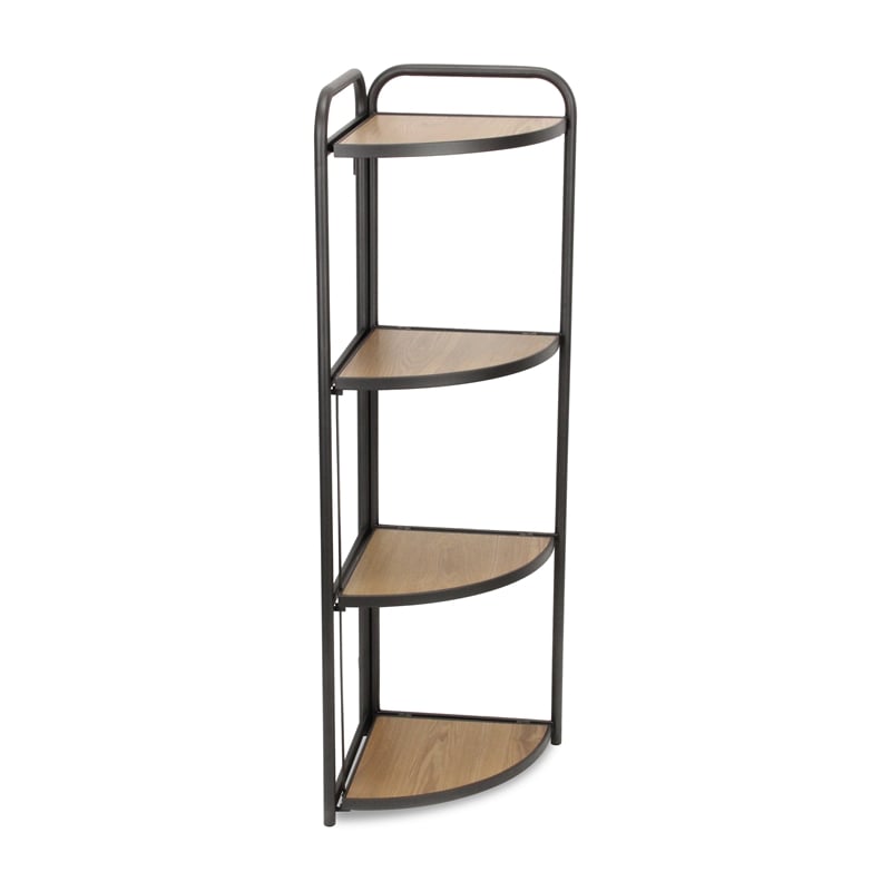 Pemberly Row Foldable 4 Tier Wood and Metal Corner Shelf