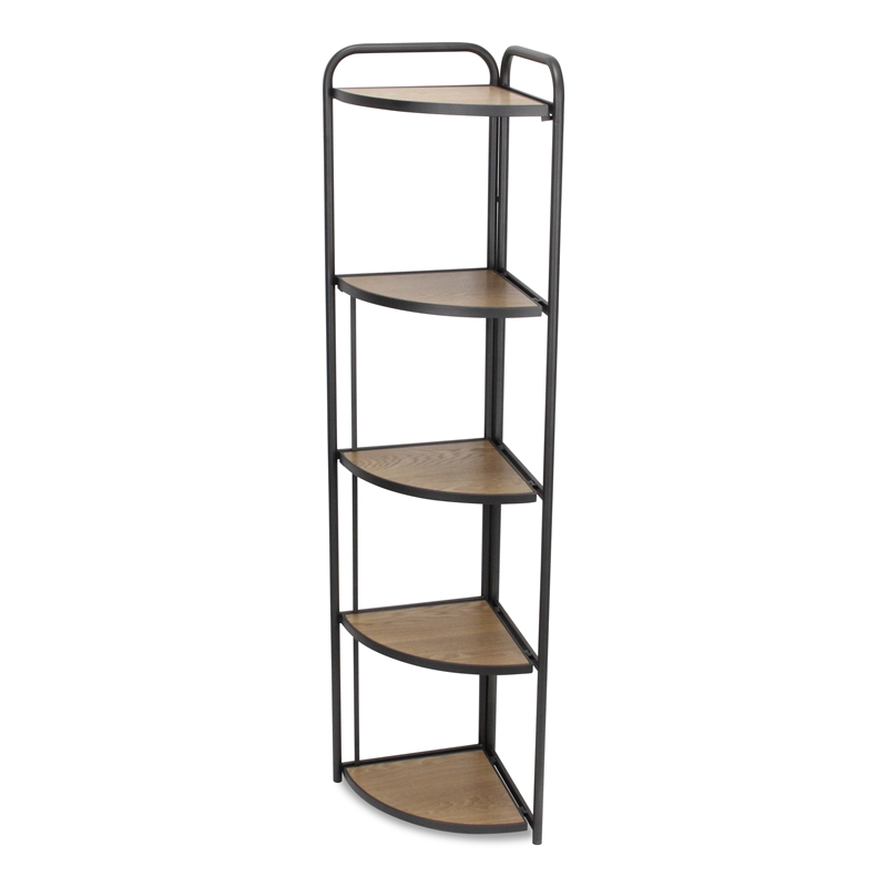 Pemberly Row 5-Tier Foldable Wood and Metal Corner Shelf