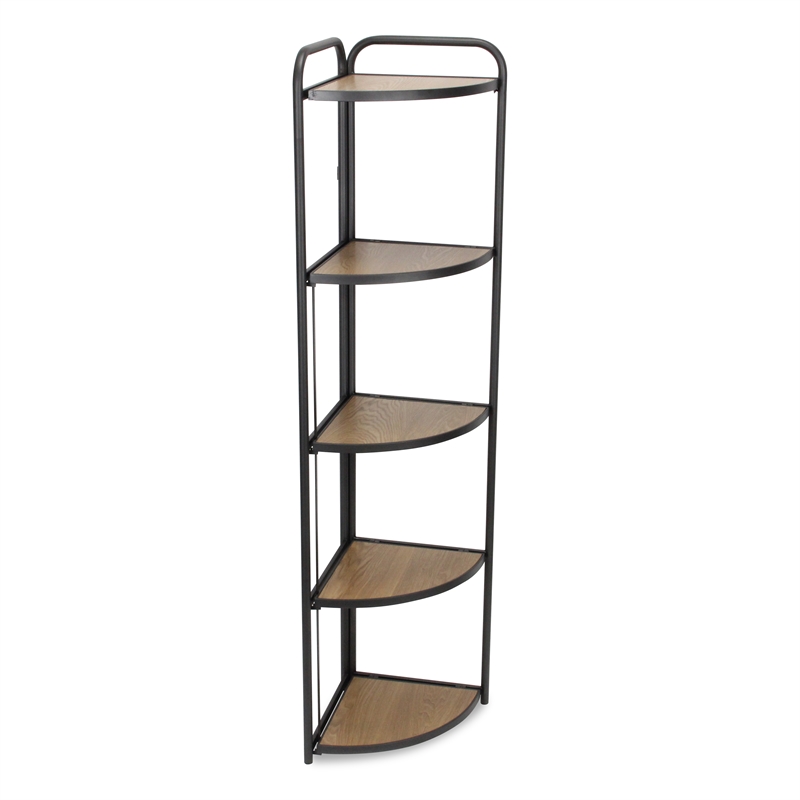 Pemberly Row 5-Tier Foldable Wood and Metal Corner Shelf