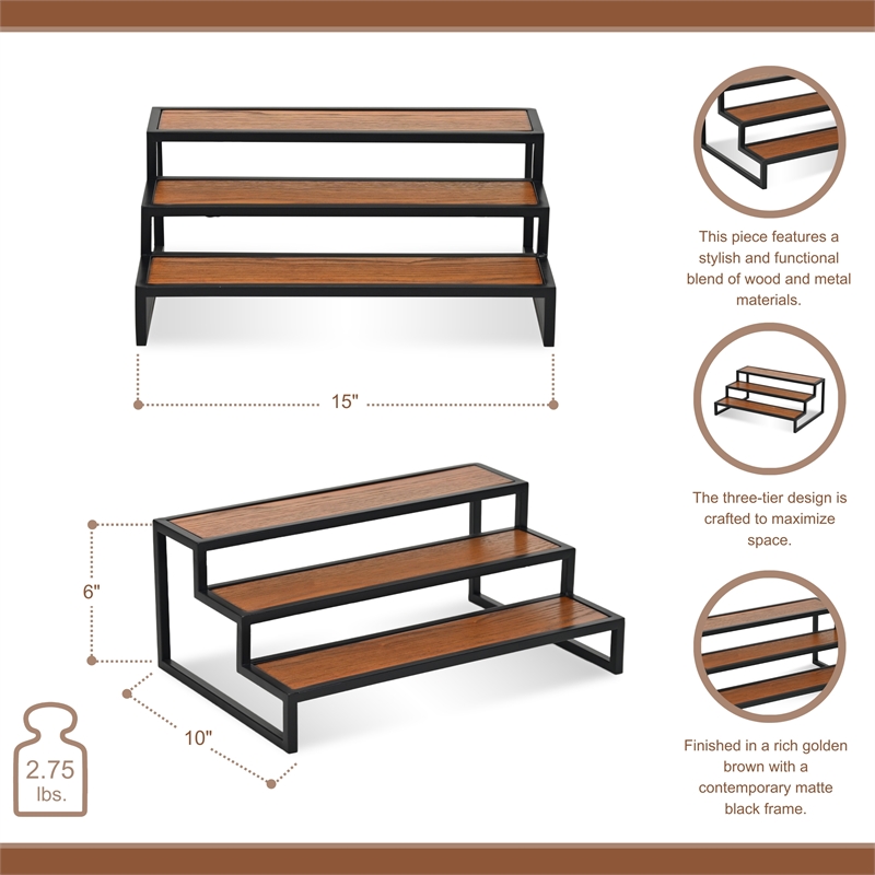 Pemberly Row Wood and Metal Framed Tiered Table Shelf