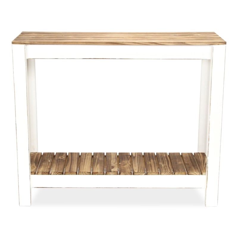 Pemberly Row Brown and White Wooden Entry Table with Storage