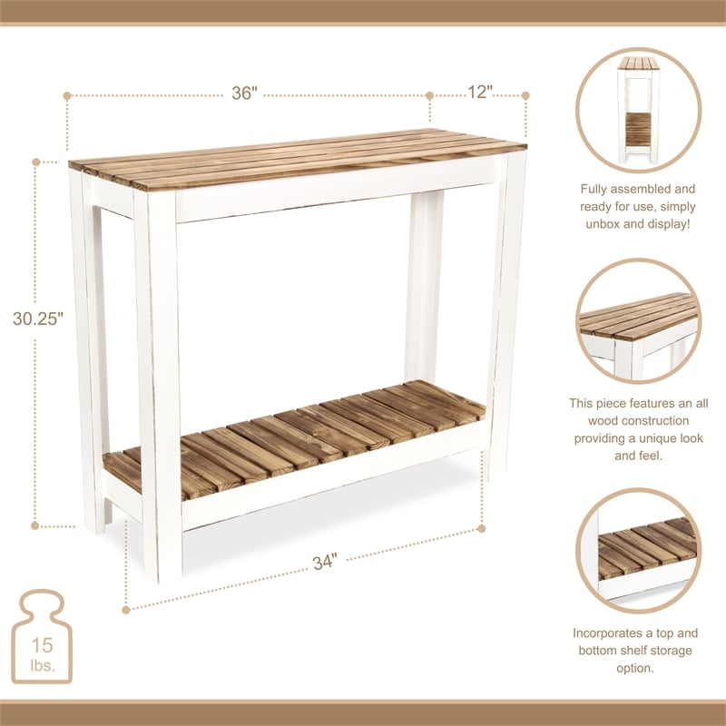 Pemberly Row Brown and White Wooden Entry Table with Storage