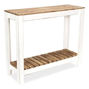 Pemberly Row Brown and White Wooden Entry Table with Storage
