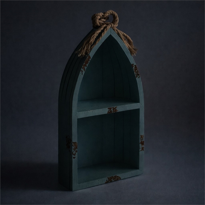 Pemberly Row Small Canoe Style 2 Tier Wooden Shelf