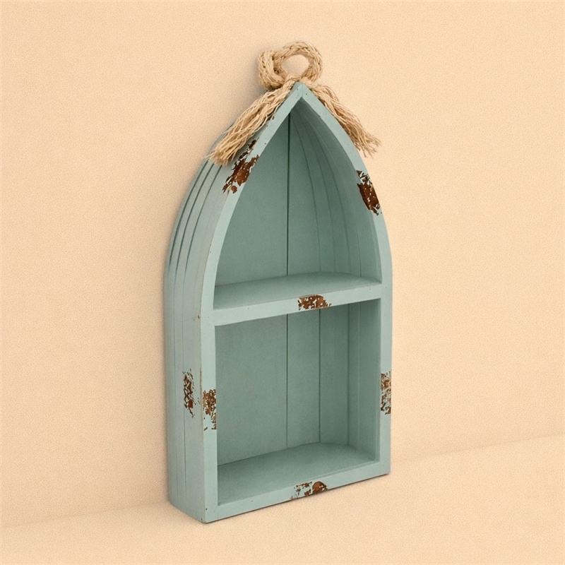 Pemberly Row Small Canoe Style 2 Tier Wooden Shelf