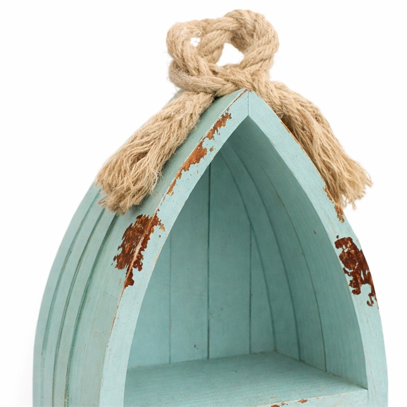 Pemberly Row Small Canoe Style 2 Tier Wooden Shelf