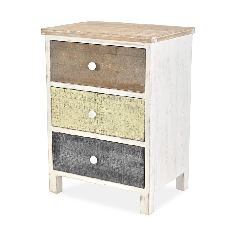 Pemberly Row Urban Style 3 Drawer Wooden Nightstand with Ceramic Knobs