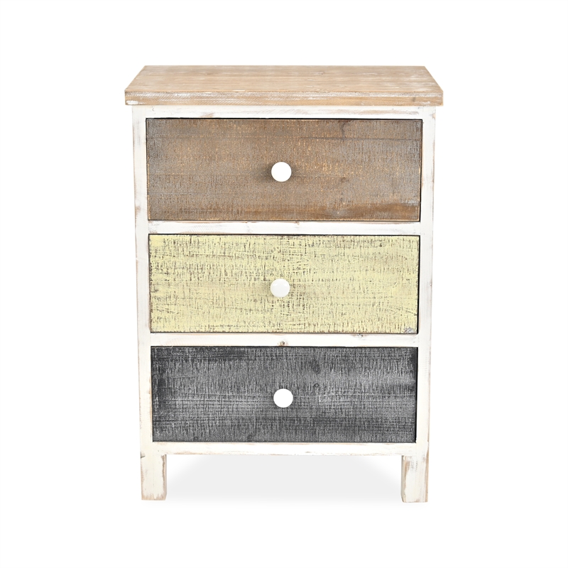 Pemberly Row Urban Style 3 Drawer Wooden Nightstand with Ceramic Knobs