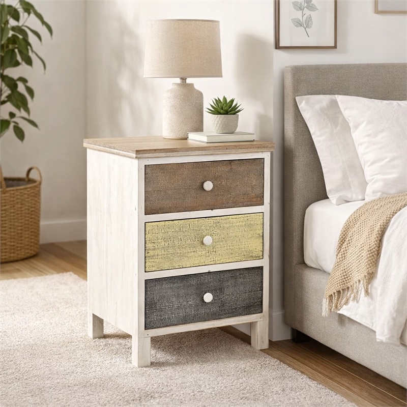 Pemberly Row Urban Style 3 Drawer Wooden Nightstand with Ceramic Knobs