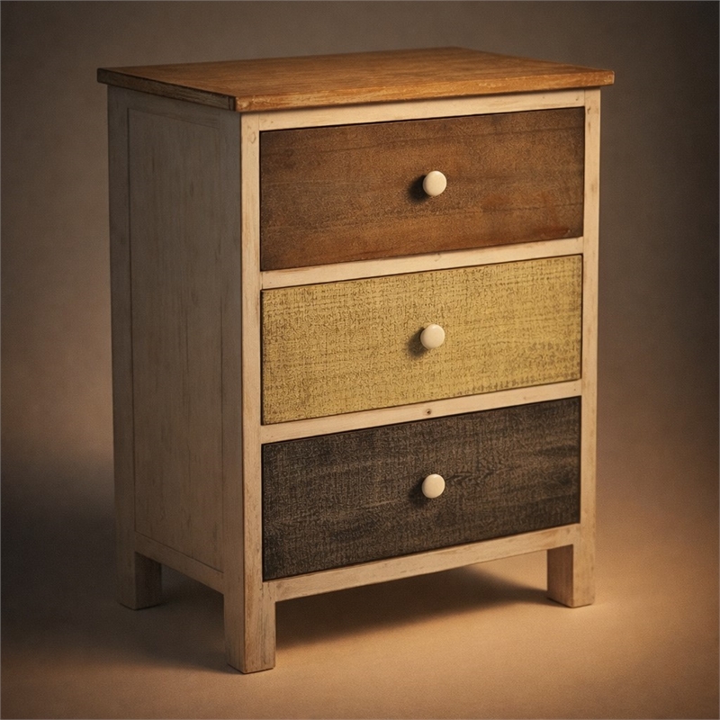 Pemberly Row Urban Style 3 Drawer Wooden Nightstand with Ceramic Knobs