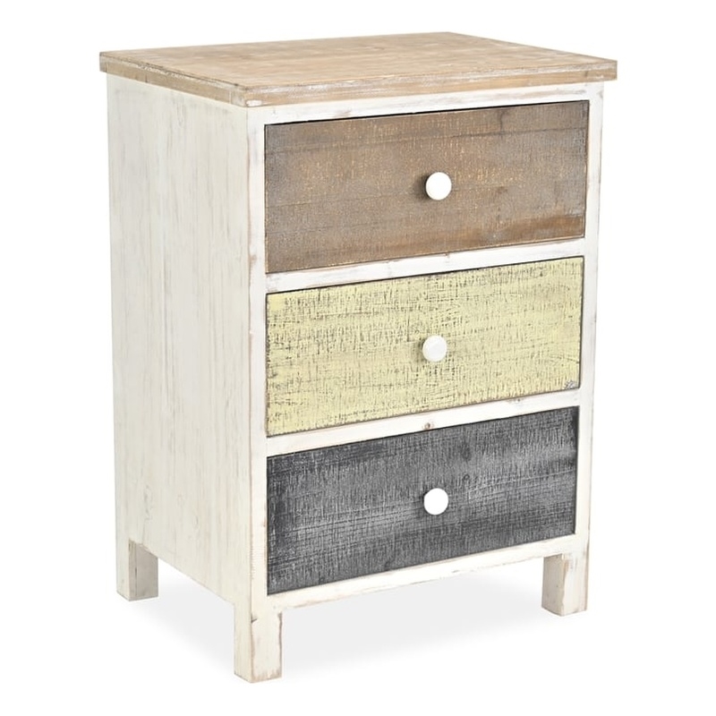 Pemberly Row Urban Style 3 Drawer Wooden Nightstand with Ceramic Knobs
