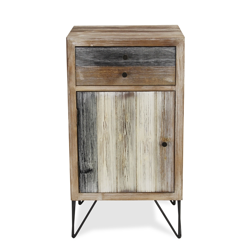 Pemberly Row Urban Paneled Side Table with Drawer in Multi-Color Finish