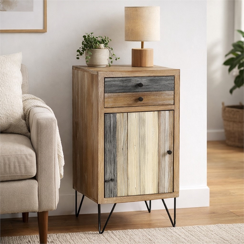 Pemberly Row Urban Paneled Side Table with Drawer in Multi-Color Finish