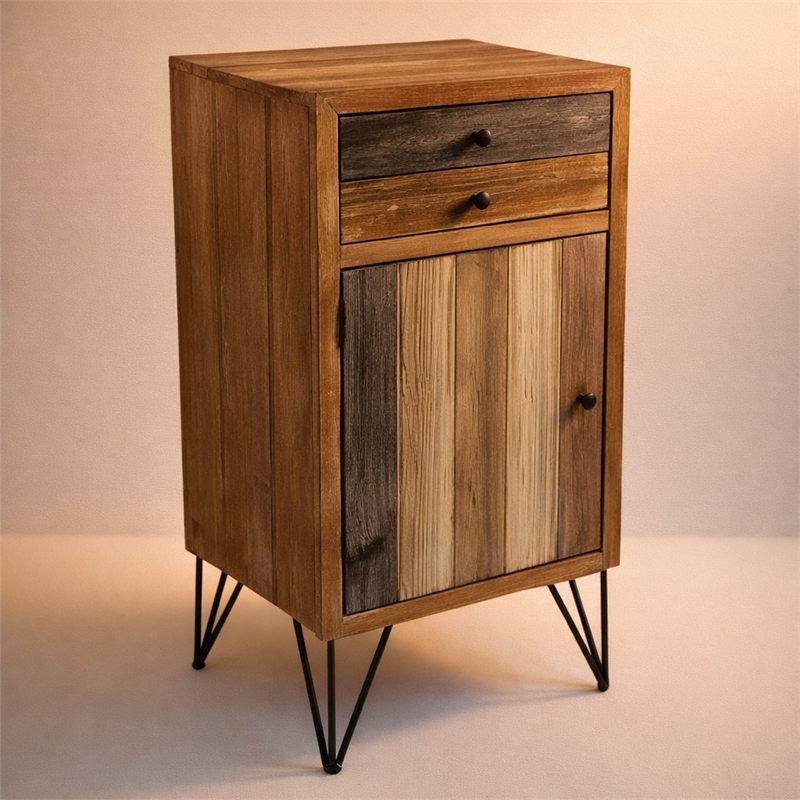 Pemberly Row Urban Paneled Side Table with Drawer in Multi-Color Finish