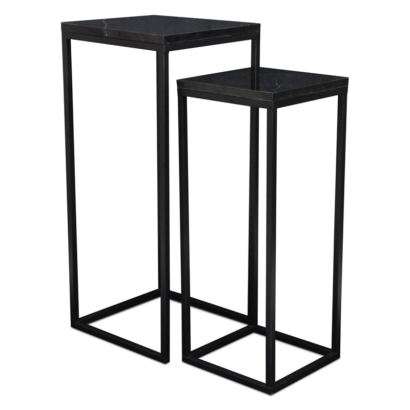 Pemberly Row Set of 2 Square Black Marble Side Tables
