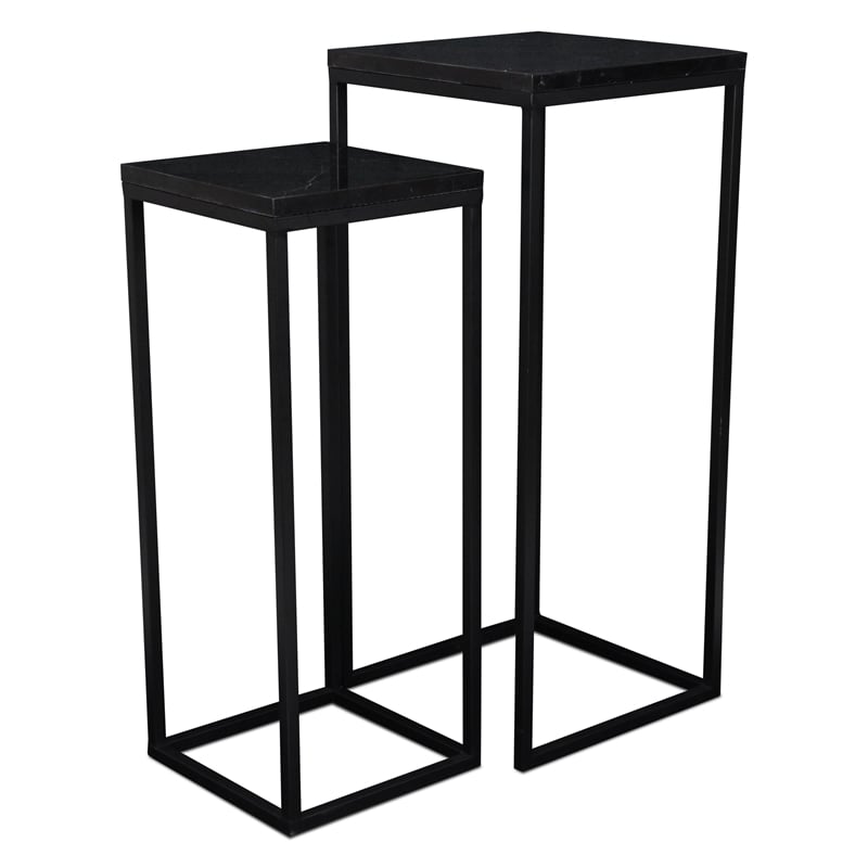 Pemberly Row Set of 2 Square Black Marble Side Tables