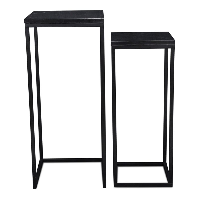 Pemberly Row Set of 2 Square Black Marble Side Tables