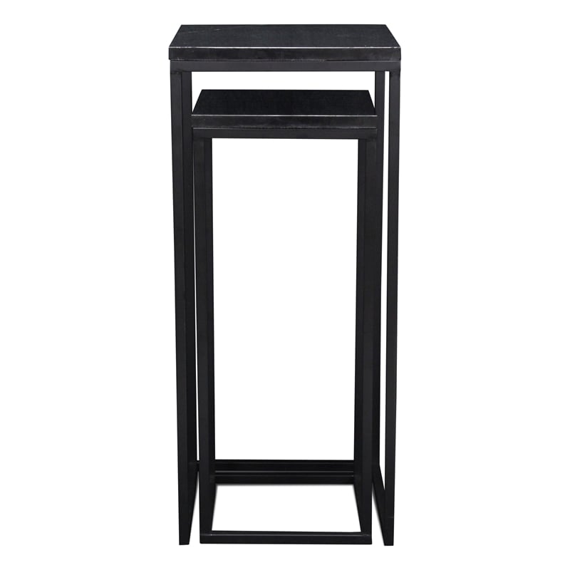 Pemberly Row Set of 2 Square Black Marble Side Tables
