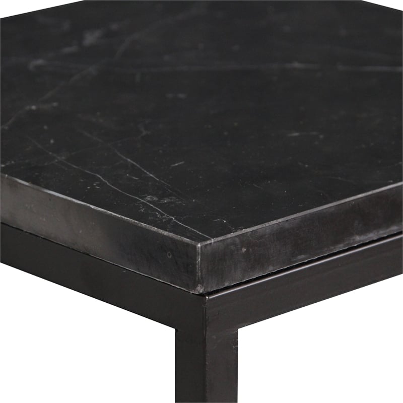 Pemberly Row Set of 2 Square Black Marble Side Tables