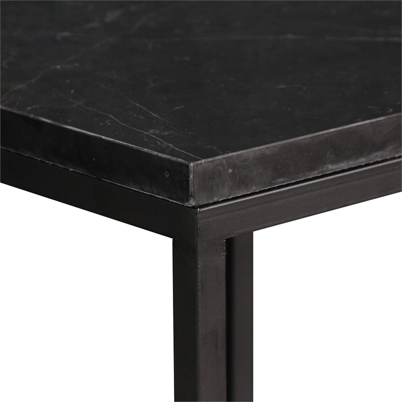 Pemberly Row Set of 2 Square Black Marble Side Tables