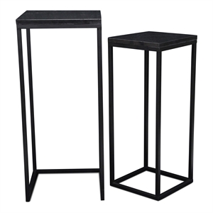 Pemberly Row Set of 2 Square Black Marble Side Tables