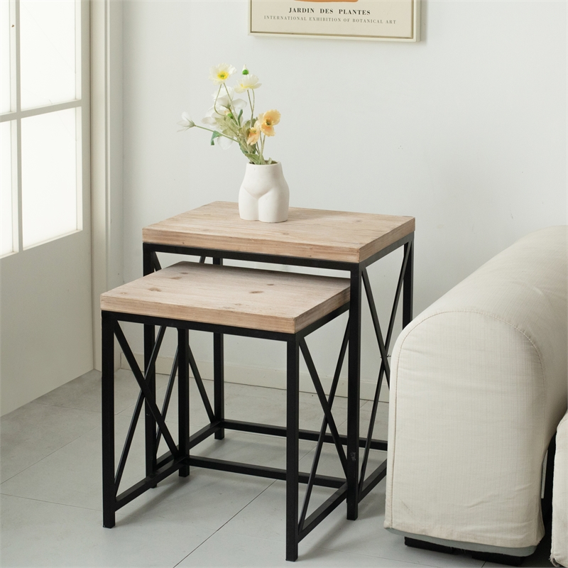 Pemberly Row Set of 2 Rectangular Wood and Metal Side Tables