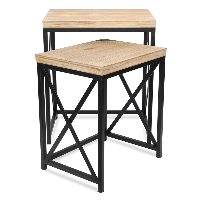 Pemberly Row Set of 2 Rectangular Wood and Metal Side Tables