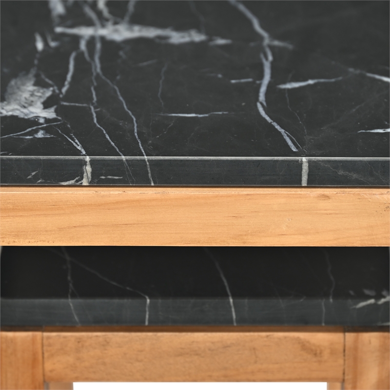 Pemberly Row Set of 2 Black Marble Topped Wood Tables