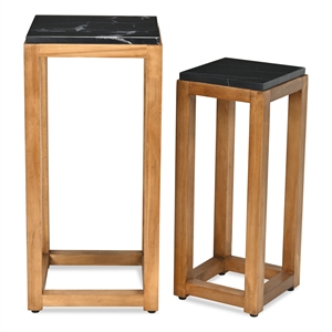 Pemberly Row Set of 2 Black Marble Topped Wood Tables