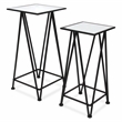 Pemberly Row Set of 2 Square Metal Tables with Mirror Tops in Black
