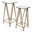 Pemberly Row Set of 2 Square Metal Tables with Mirror Tops in Gold