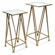 Pemberly Row Set of 2 Square Metal Tables with Mirror Tops in Gold
