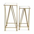 Pemberly Row Set of 2 Square Metal Tables with Mirror Tops in Gold