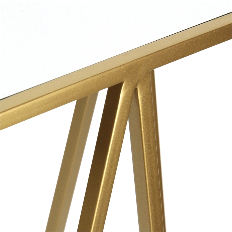 Pemberly Row Set of 2 Square Metal Tables with Mirror Tops in Gold