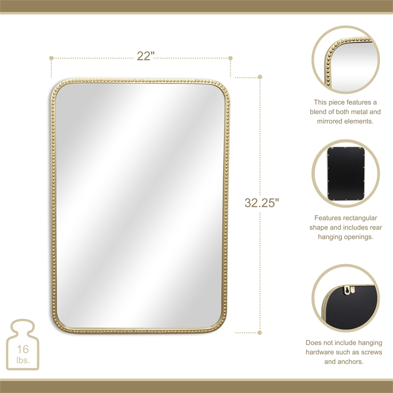 Pemberly Row Rectangular Gold Metal Mirror with Studded Details
