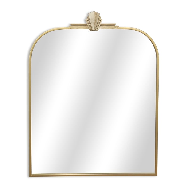 Pemberly Row Art Deco Gold Metal Wall Mirror with Hanging Openings